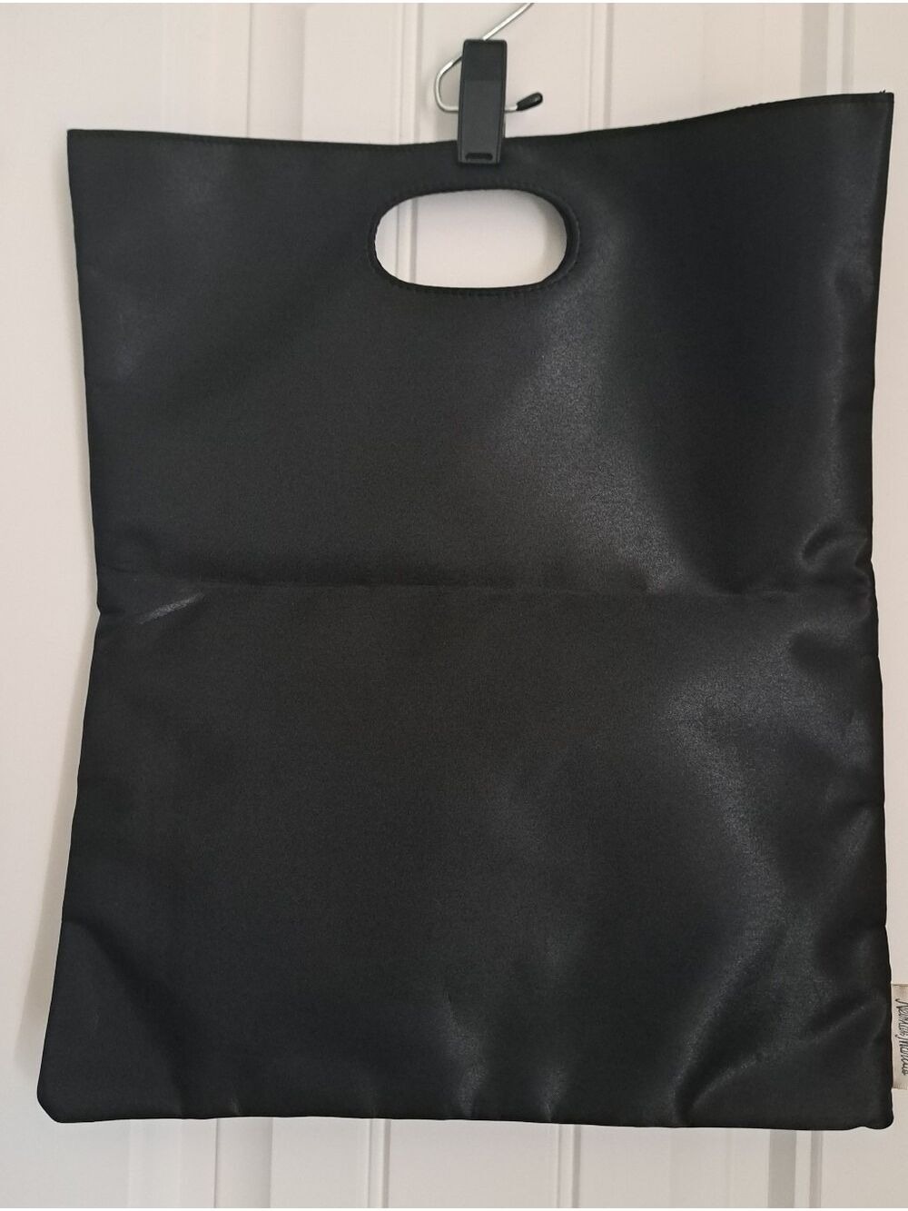 Neiman Marcus Black Satin Tote  Cutout Handle minimalistic fold over Bag Travel